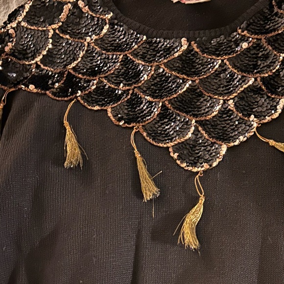 Vintage Western Connection sequined tassel black sweater size L - Picture 15 of 15